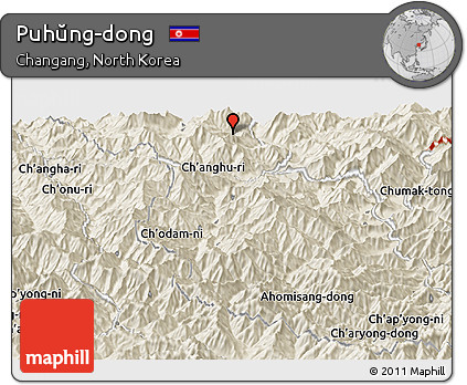 Shaded Relief Panoramic Map of Puhŭng-dong