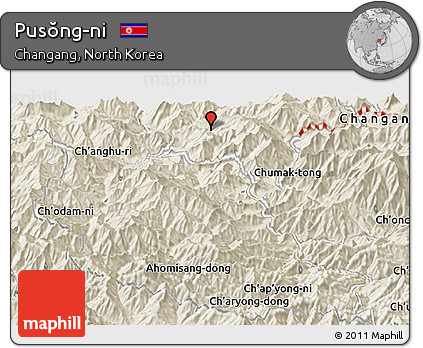 Shaded Relief Panoramic Map of Pusŏng-ni