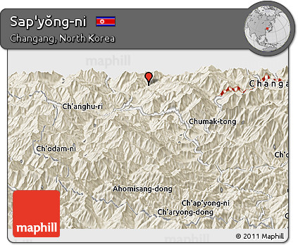 Shaded Relief Panoramic Map of Sap'yŏng-ni