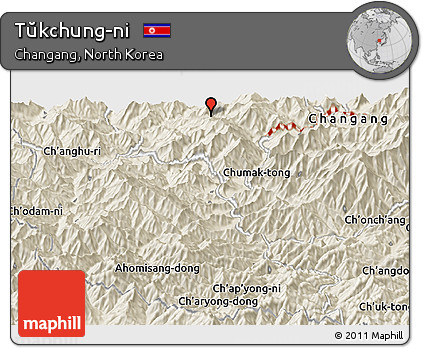 Shaded Relief Panoramic Map of Tŭkchung-ni