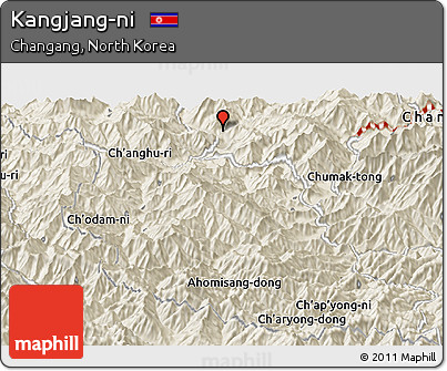 Shaded Relief Panoramic Map of Kangjang-ni