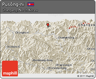 Shaded Relief Panoramic Map of Pusŏng-ni