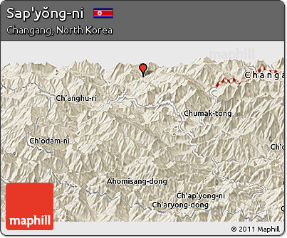 Shaded Relief Panoramic Map of Sap'yŏng-ni