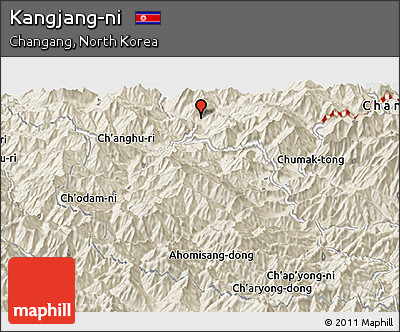 Shaded Relief Panoramic Map of Kangjang-ni