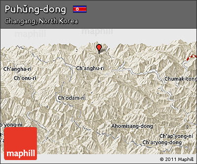 Shaded Relief Panoramic Map of Puhŭng-dong