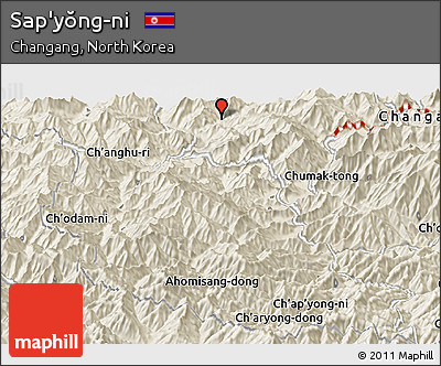 Shaded Relief Panoramic Map of Sap'yŏng-ni