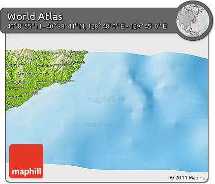 Physical 3D Map of the Area around 40° 23' 48" N, 129° 16' 30" E