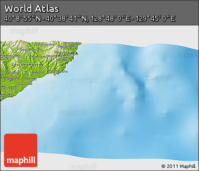 Physical 3D Map of the Area around 40° 23' 48" N, 129° 16' 30" E
