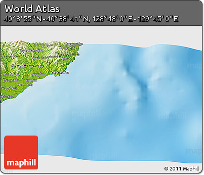 Physical 3D Map of the Area around 40° 23' 48" N, 129° 16' 30" E