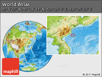 Physical Location Map of the Area around 40° 23' 48" N, 130° 7' 30" E