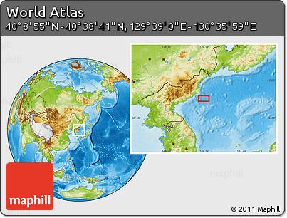 Physical Location Map of the Area around 40° 23' 48" N, 130° 7' 30" E
