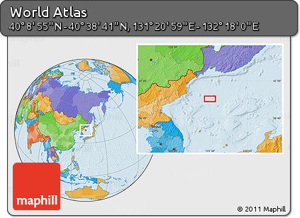 Political Location Map of the Area around 40° 23' 48" N, 131° 49' 29" E