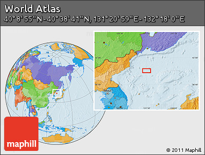 Political Location Map of the Area around 40° 23' 48" N, 131° 49' 29" E