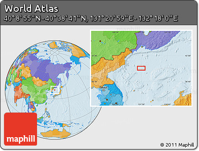 Political Location Map of the Area around 40° 23' 48" N, 131° 49' 29" E