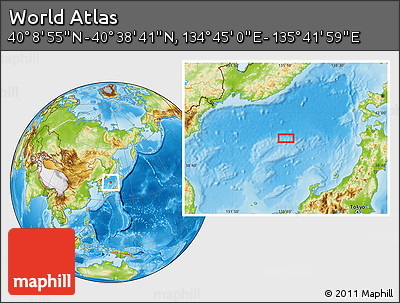 Physical Location Map of the Area around 40° 23' 48" N, 135° 13' 29" E