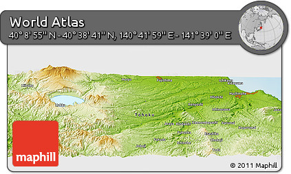 Physical Panoramic Map of the Area around 40° 23' 48" N, 141° 10' 30" E
