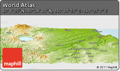 Physical Panoramic Map of the Area around 40° 23' 48" N, 141° 10' 30" E