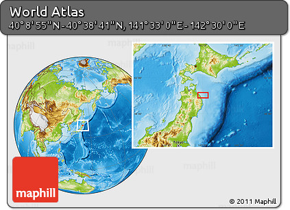 Physical Location Map of the Area around 40° 23' 48" N, 142° 1' 30" E