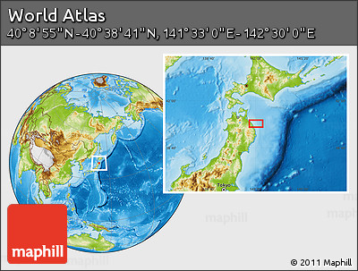 Physical Location Map of the Area around 40° 23' 48" N, 142° 1' 30" E