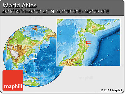 Physical Location Map of the Area around 40° 23' 48" N, 142° 1' 30" E