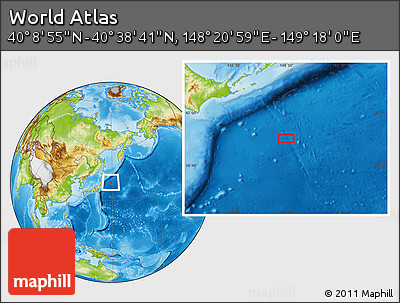 Physical Location Map of the Area around 40° 23' 48" N, 148° 49' 29" E