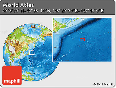 Physical Location Map of the Area around 40° 23' 48" N, 148° 49' 29" E