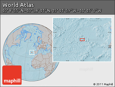Gray Location Map of the Area around 40° 23' 48" N, 15° 13' 29" W, hill shading