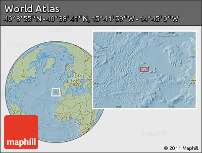 Savanna Style Location Map of the Area around 40° 23' 48" N, 15° 13' 29" W, hill shading