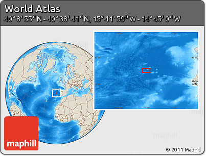 Shaded Relief Location Map of the Area around 40° 23' 48" N, 15° 13' 29" W
