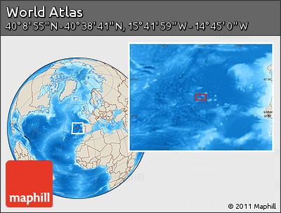 Shaded Relief Location Map of the Area around 40° 23' 48" N, 15° 13' 29" W
