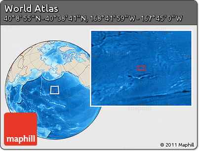 Shaded Relief Location Map of the Area around 40° 23' 48" N, 168° 13' 29" W