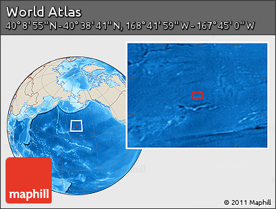 Shaded Relief Location Map of the Area around 40° 23' 48" N, 168° 13' 29" W