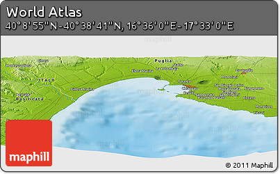 Physical Panoramic Map of the Area around 40° 23' 48" N, 17° 4' 30" E