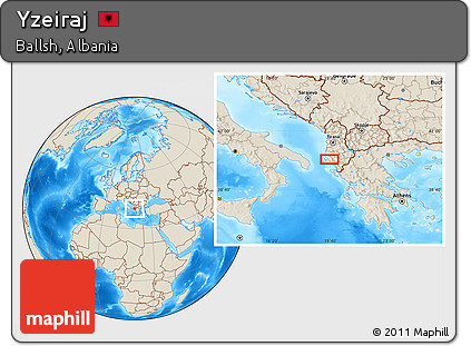 Shaded Relief Location Map of Yzeiraj
