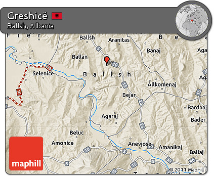 Shaded Relief Map of Greshicë