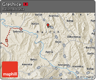 Shaded Relief Map of Greshicë
