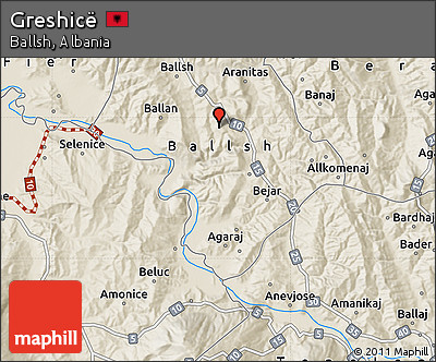 Shaded Relief Map of Greshicë