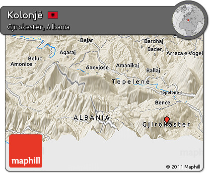 Shaded Relief Panoramic Map of Kolonjë