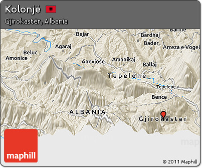 Shaded Relief Panoramic Map of Kolonjë