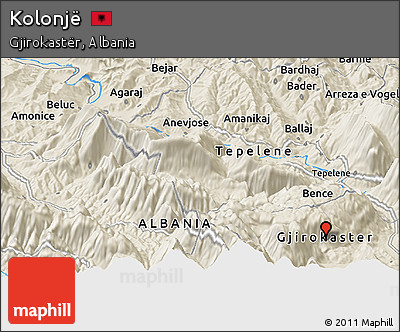 Shaded Relief Panoramic Map of Kolonjë