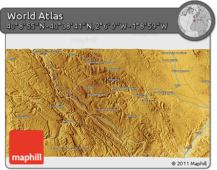 Physical 3D Map of the Area around 40° 23' 48" N, 1° 37' 30" W