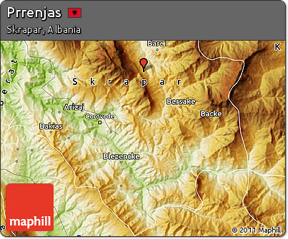 Physical Map of Prrenjas