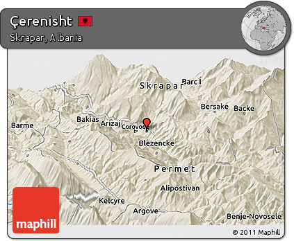 Shaded Relief Panoramic Map of Çerenisht