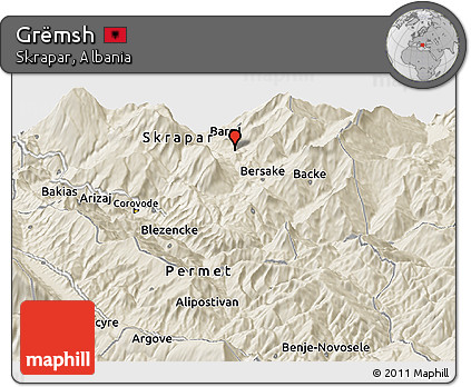 Shaded Relief Panoramic Map of Grëmsh
