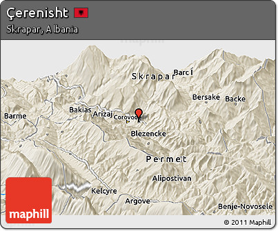 Shaded Relief Panoramic Map of Çerenisht