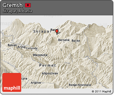 Shaded Relief Panoramic Map of Grëmsh