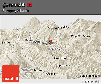 Shaded Relief Panoramic Map of Çerenisht