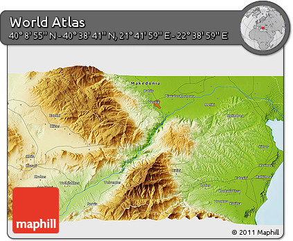 Physical 3D Map of the Area around 40° 23' 48" N, 22° 10' 29" E