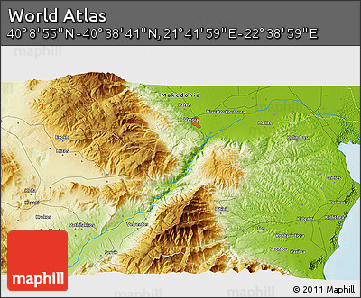 Physical 3D Map of the Area around 40° 23' 48" N, 22° 10' 29" E