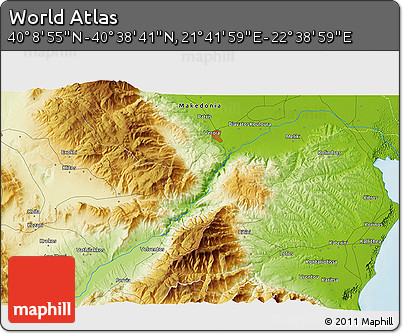 Physical 3D Map of the Area around 40° 23' 48" N, 22° 10' 29" E